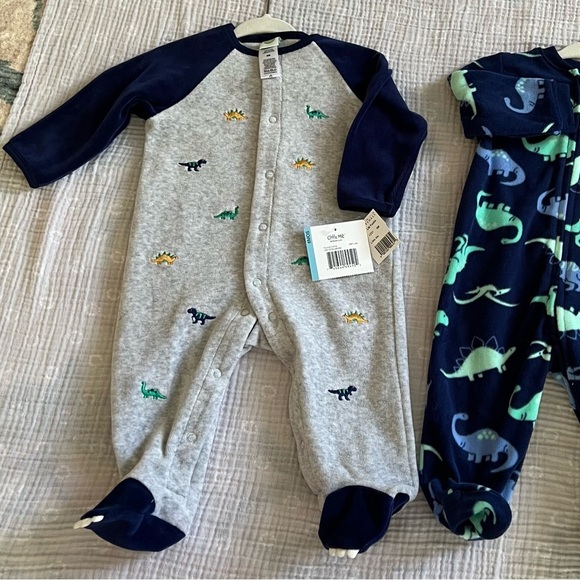 NWT Little Me “Velour Dinos” Snap Footed One-Piece, Size 6M - Picture 3 of 6